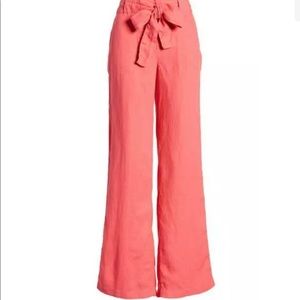 Caslon New Belted Linen Pants In Red Chateaux
